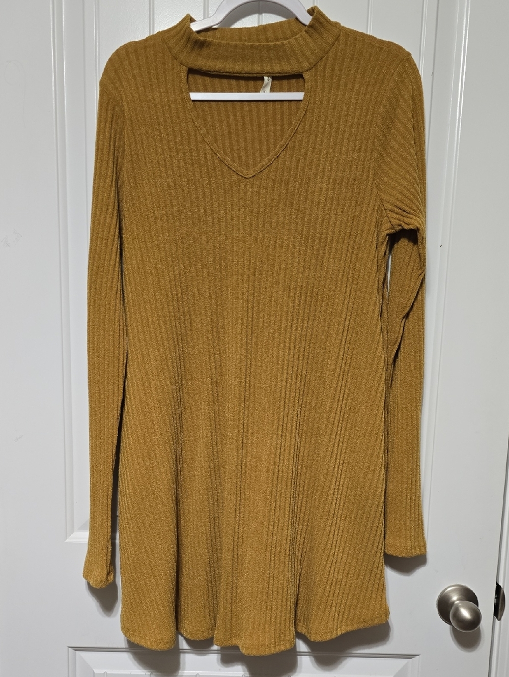 mts Ribbed Mustard Long-Sleeve Keyhole Sweater Dress